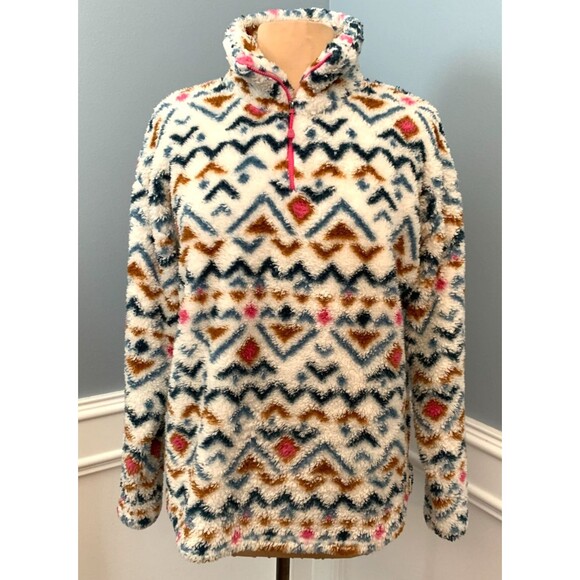 Eddie Bauer Sweater Womens L Long Sleeve Southwestern Sherpa Fleece 1/4-Zip - Picture 1 of 9